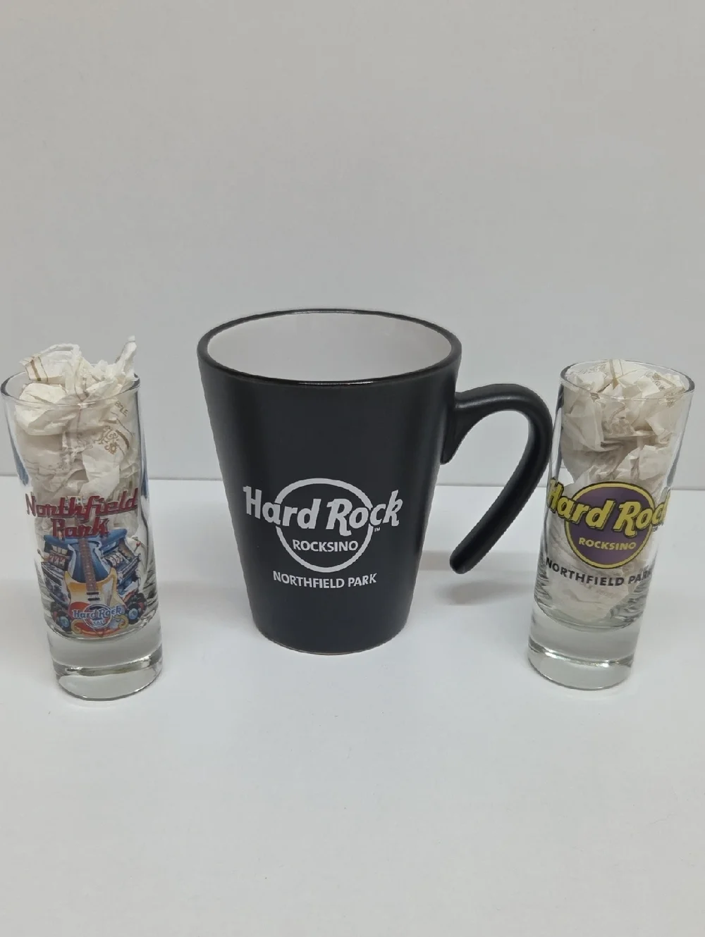 Hard Rock Cafe Black Ceramic Mug and 2 Shot Glasses Northfield Park